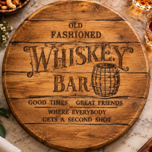 Whiskey barrel head serving tray, decoration